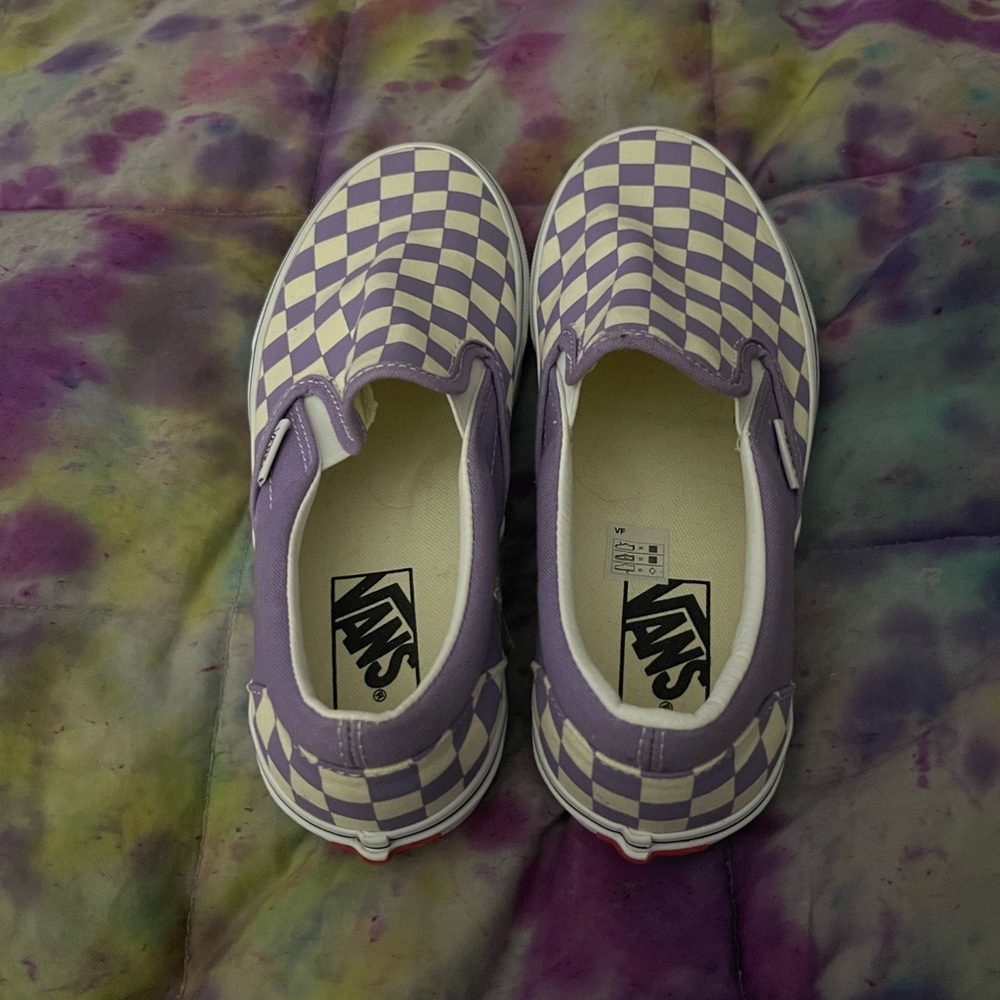 Vans Lavender and White Checkered Slip-Ons - Picture 3 of 9